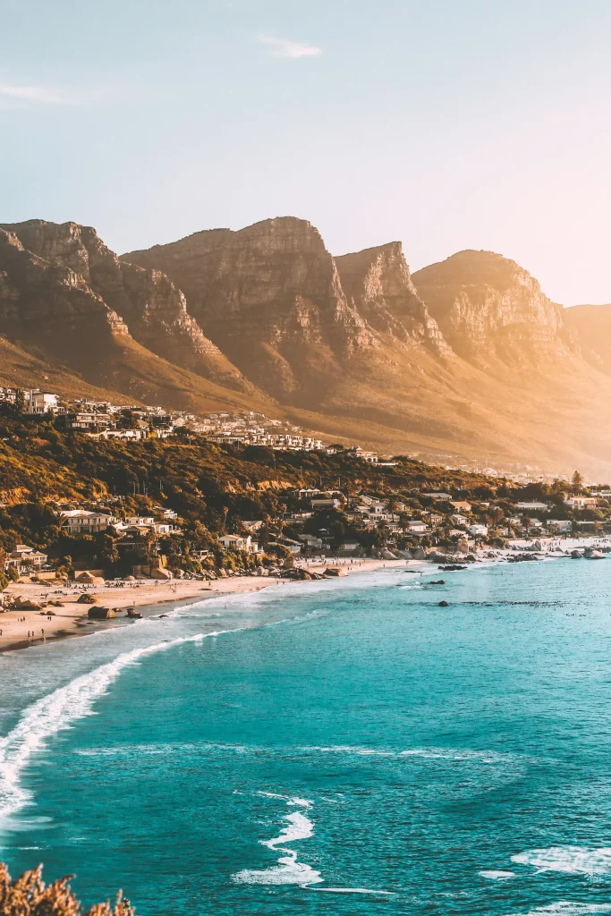 Clifton beach below the Twelve Apostles in golden evening light, Cape Town