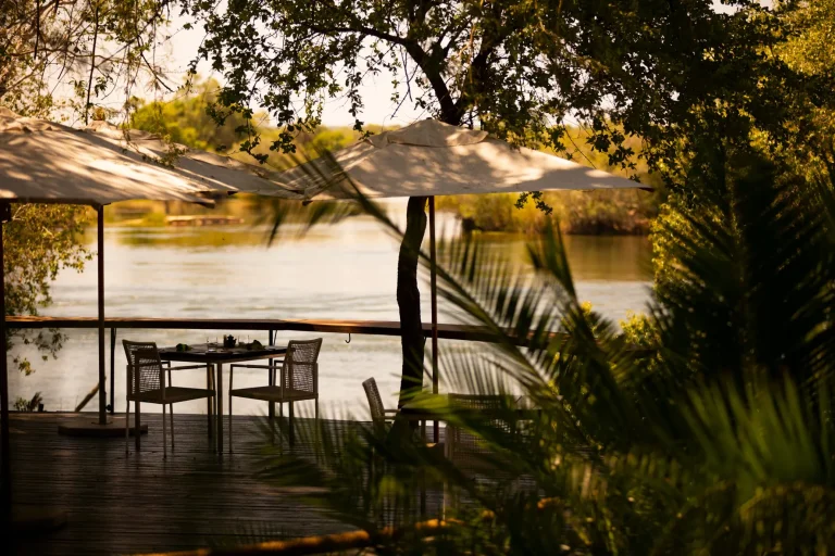 Riverside dining deck on the Zambezi