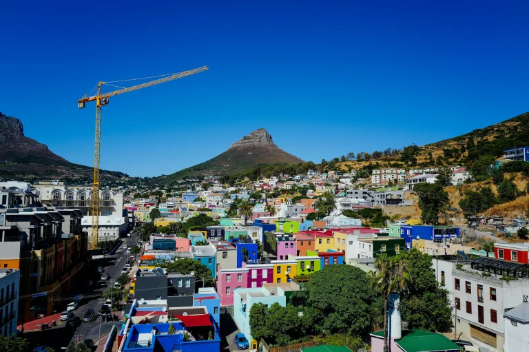 Bo-Kaap's colourful houses with Lion's Head behind