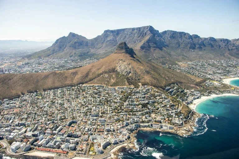 Aerial view of Cape Town, Lion's Head and Table Mountain