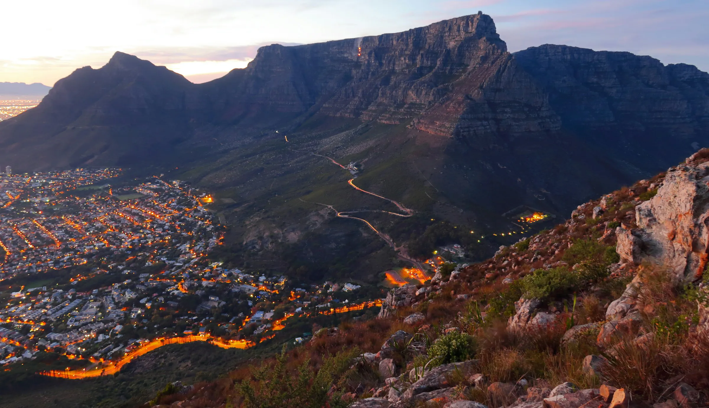 Table Mountain above Cape Town at dusk