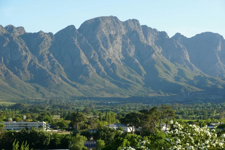 Franschhoek valley below dramatic mountains
