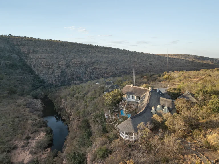 Aerial view of Clifftop on the ridge above the river gorge