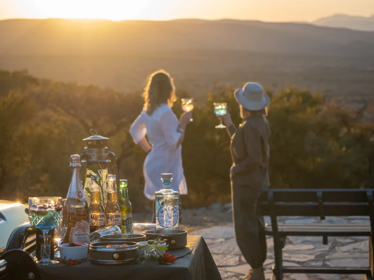 Sundowner drinks overlooking the bush