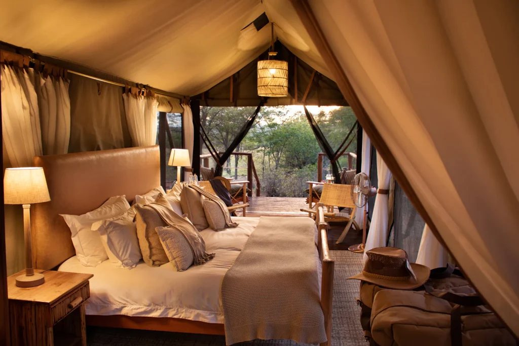 Canopy bed inside a tent at Kwafubesi