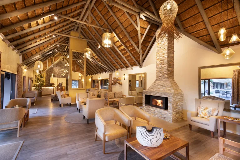 Lodge lounge under a thatched roof