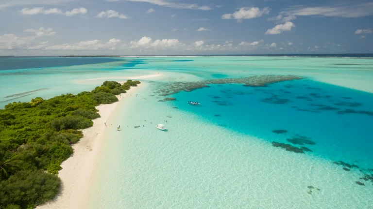 Sandbar and shallow lagoon in the Maldives from the air