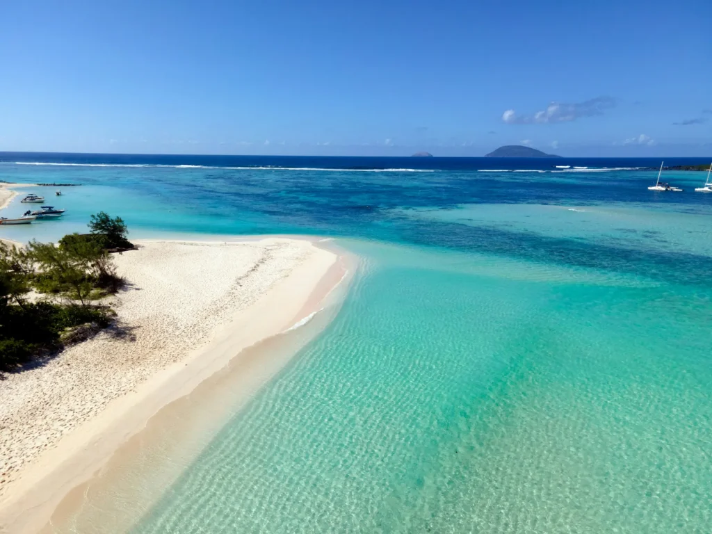 White sandbank and clear shallow water off Flat Island, Mauritius