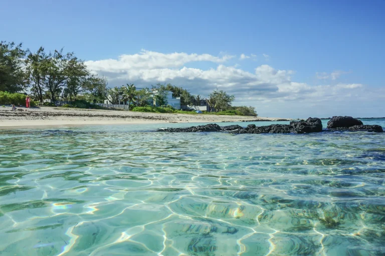 Crystal-clear shallows on a Mauritius beach