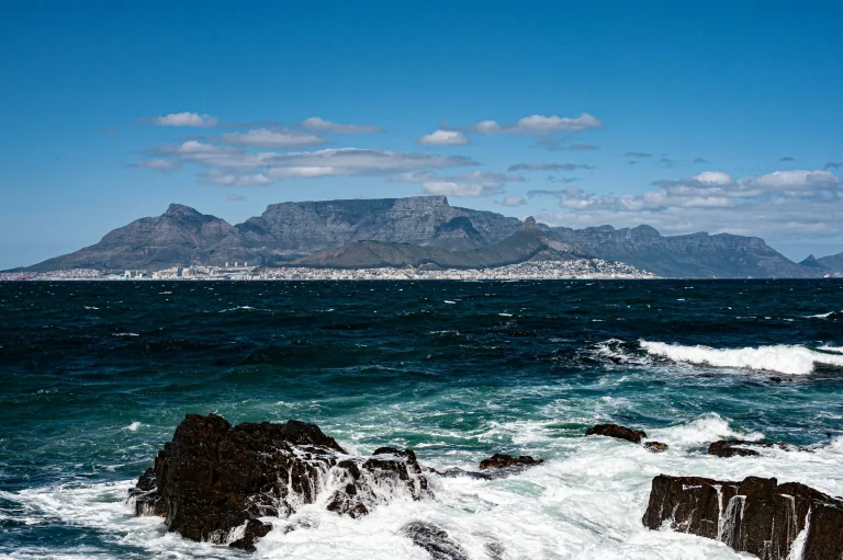 Table Mountain across Table Bay from Robben Island