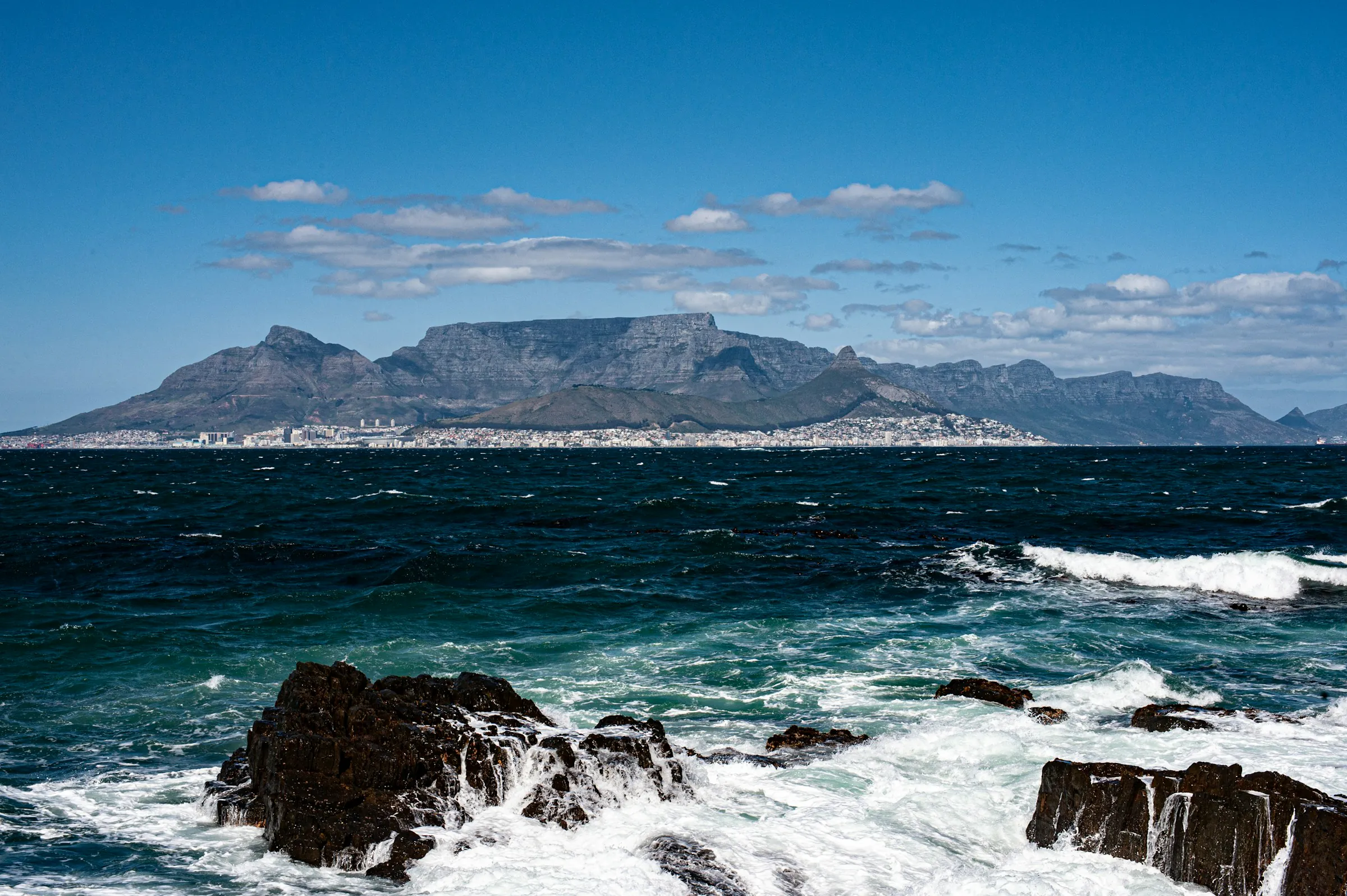 Table Mountain across Table Bay from Robben Island