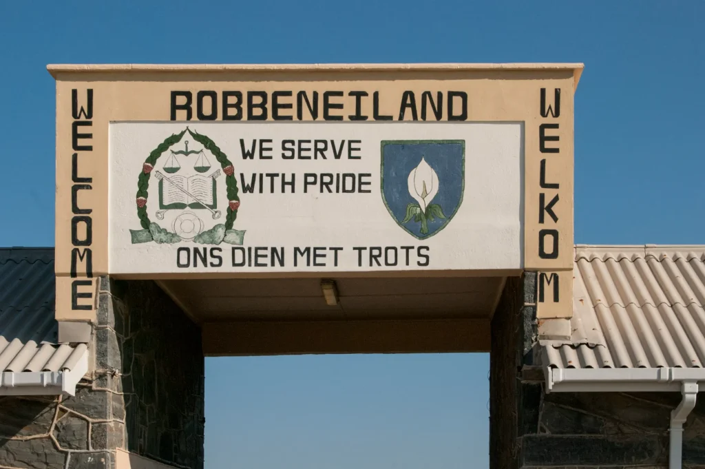 Welcome sign at the Robben Island prison entrance