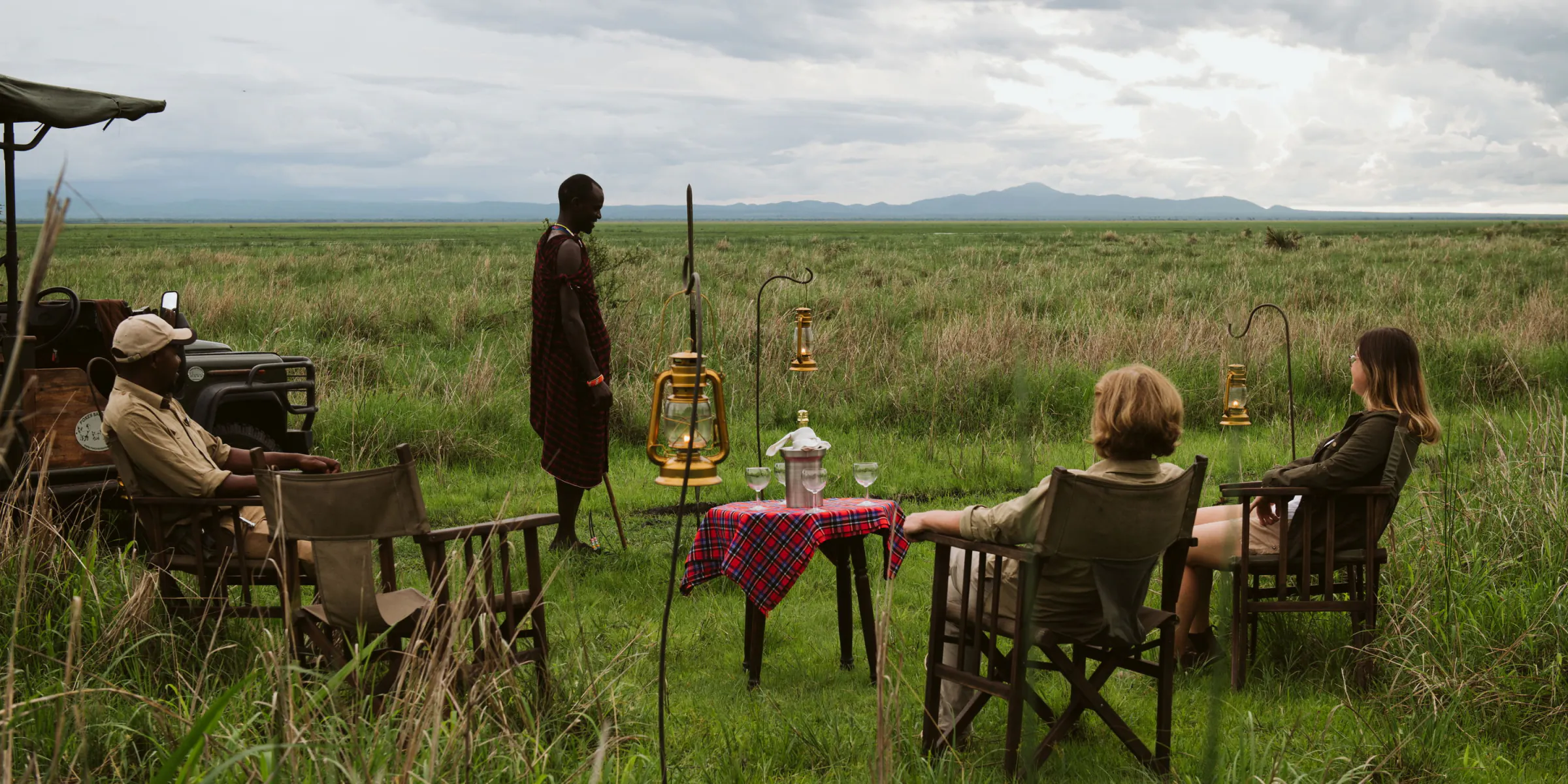Sundowners on the open plains of Katavi National Park